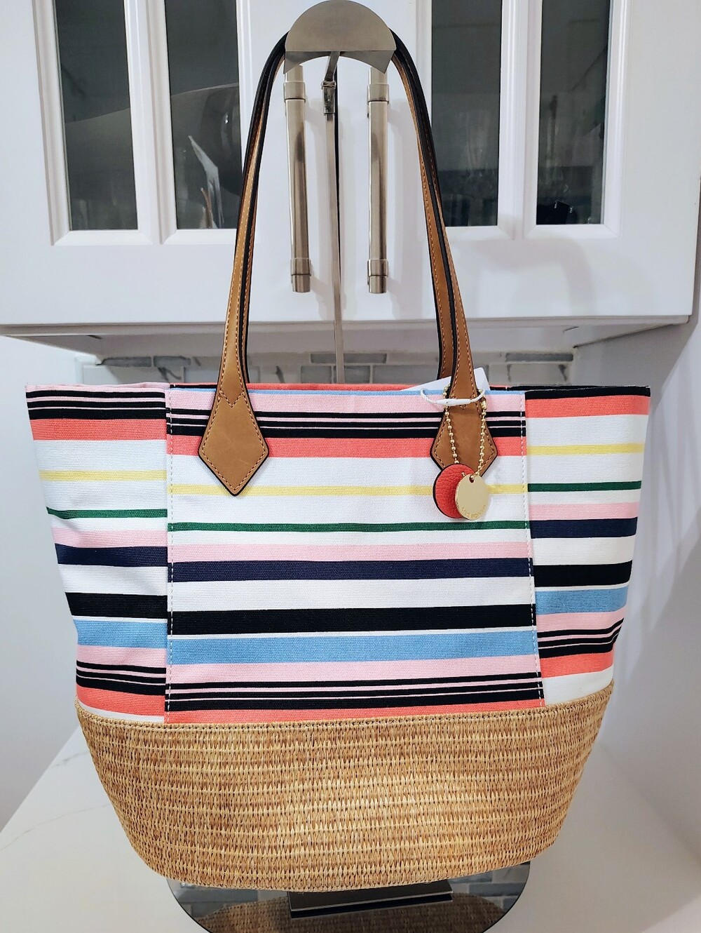 NWT Liz Claiborne Tote Bag - Raffia & Striped Multicolor Canvas